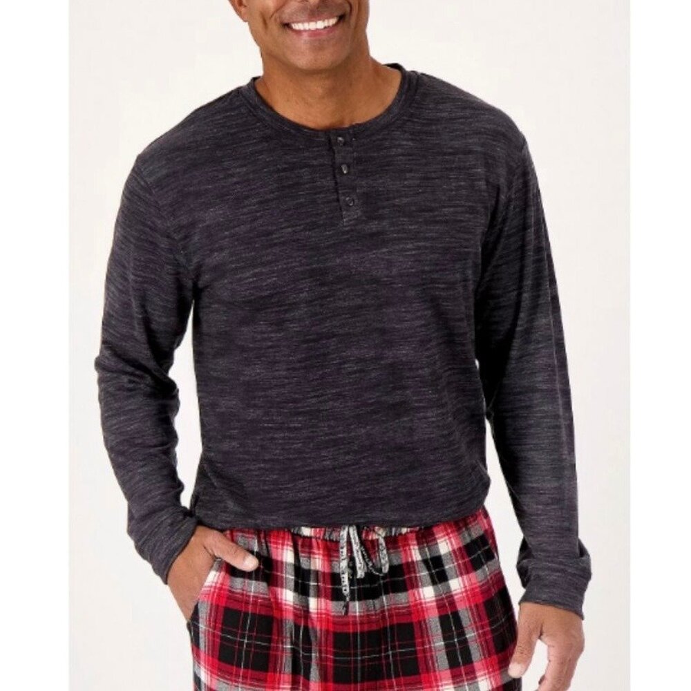 🖤 MUK LUKS Black Space-Dye Henley Lounge Shirt | T2X 2XL